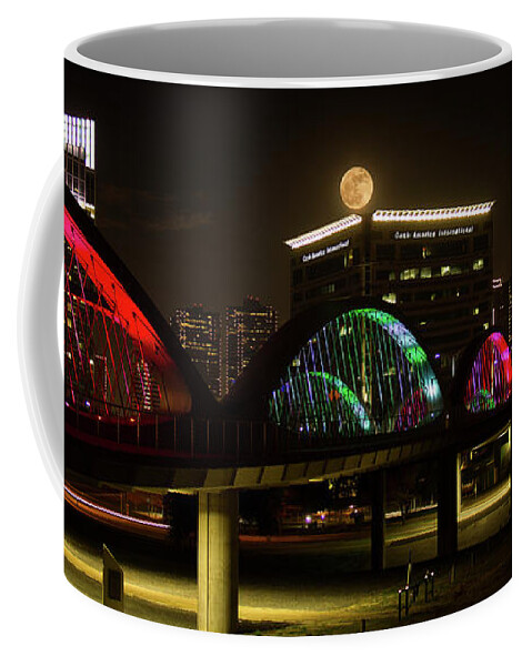 Fort Worth Coffee Mug featuring the photograph Fort Worth Moon Panoramic by Debby Richards