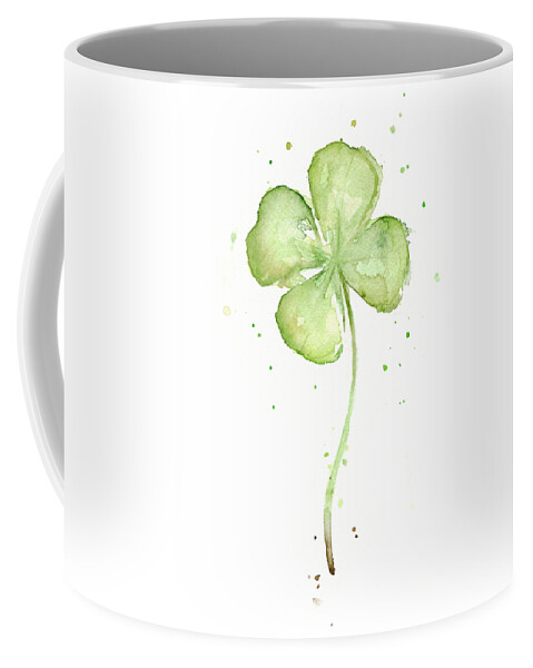 St Patricks Coffee Mug featuring the painting Four Leaf Clover Lucky Charm by Olga Shvartsur