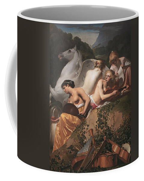 Caesar Van Everdingen Coffee Mug featuring the painting Four Muses and Pegasus by Caesar van Everdingen