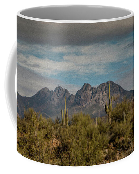 Mountains Coffee Mug featuring the photograph Four Peaks Painterly by Teresa Wilson