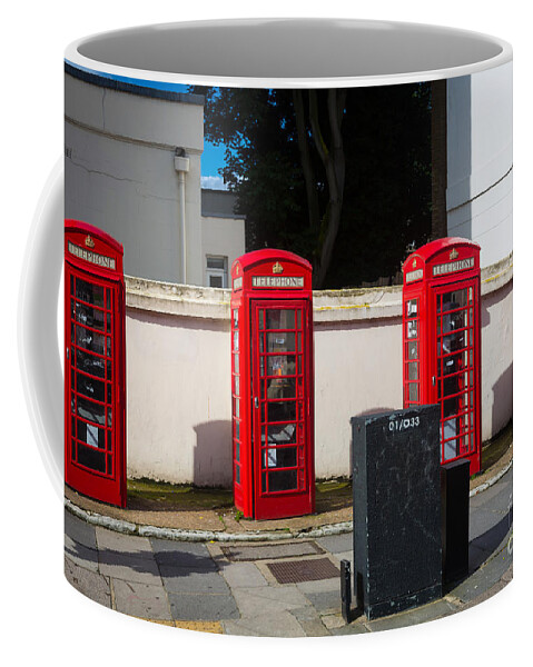 Britain Coffee Mug featuring the photograph Four Phone Booths in London by Inge Johnsson