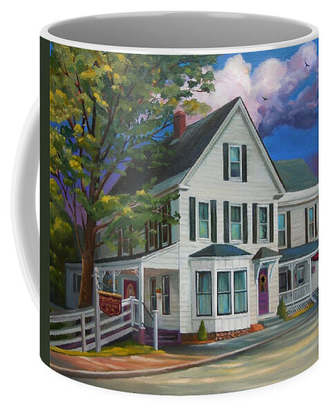 House Coffee Mug featuring the painting Fournier Funeral Home by Nancy Griswold