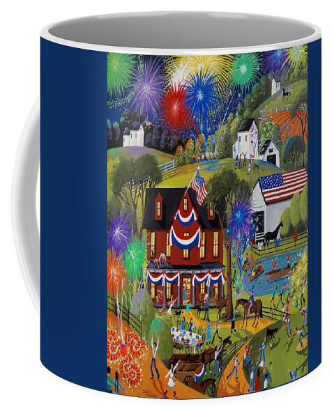 Farm Coffee Mug featuring the painting Fourth Of July - Fireworks on the farm by Debbie Criswell
