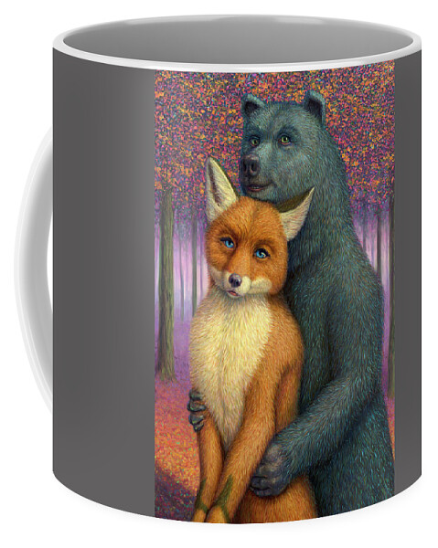 Couple Coffee Mug featuring the painting Fox and Bear Couple by James W Johnson
