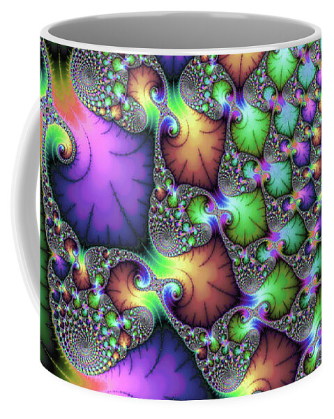 Jewel Colors Coffee Mug featuring the digital art Fractal floral spirals jewel colored green purple gold by Matthias Hauser