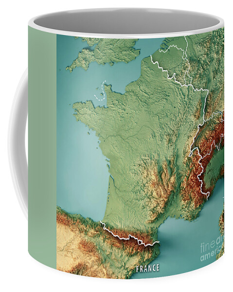 France Coffee Mug featuring the digital art France Country 3D Render Topographic Map Border by Frank Ramspott