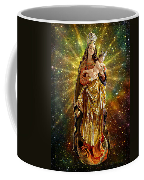 Mary And Jesus Coffee Mug featuring the mixed media Franconian Madonna and infant Jesus by Ananda Vdovic