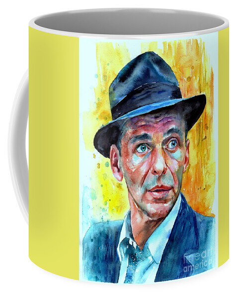 Frank Coffee Mug featuring the painting Frank Sinatra in blue fedora by Suzann Sines