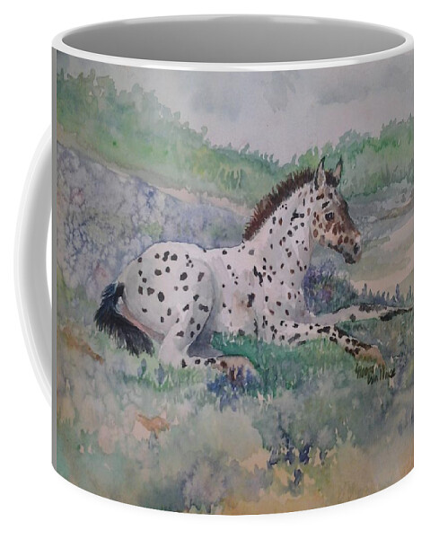 Watercolor Coffee Mug featuring the painting Freckles on a Filly by Leslie Hoops-Wallace