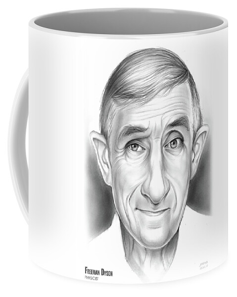 Freeman Dyson Coffee Mug featuring the drawing Freeman Dyson by Greg Joens