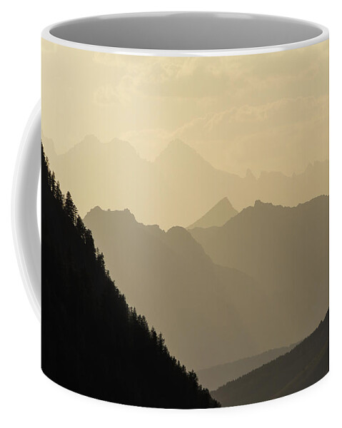 Sunset Coffee Mug featuring the photograph French Alps at sunset by Paul MAURICE