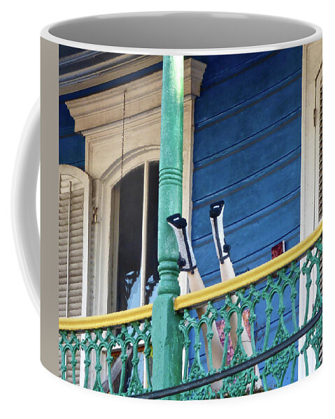 New Orleans Coffee Mug featuring the photograph Frenchmen St. Balcony Legs by Amelia Racca