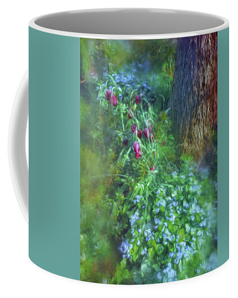 Connie Handscomb Coffee Mug featuring the photograph Fritillaria And Forget-Me-Nots by Connie Handscomb