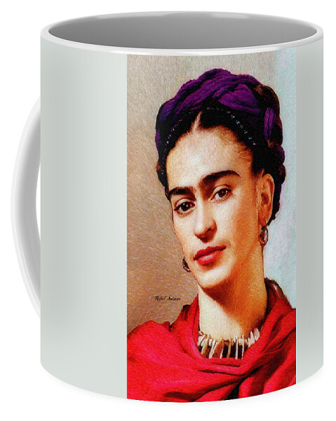 Rafael Salazar Coffee Mug featuring the painting Frida in Red by Rafael Salazar