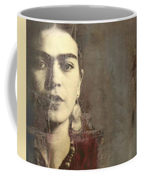 Frida Kahlo Coffee Mug featuring the digital art Frida Kahlo - Behind The Painted Smile by Paul Lovering