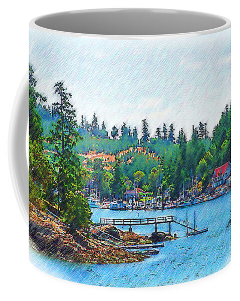 Friday-harbor Coffee Mug featuring the digital art Friday Harbor Sketched by Kirt Tisdale