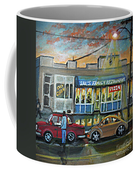 Landscape Coffee Mug featuring the painting Friday Night at Sal's by Rita Brown