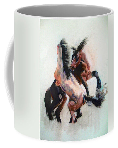 Horse Coffee Mug featuring the painting Friendly by Khalid Saeed