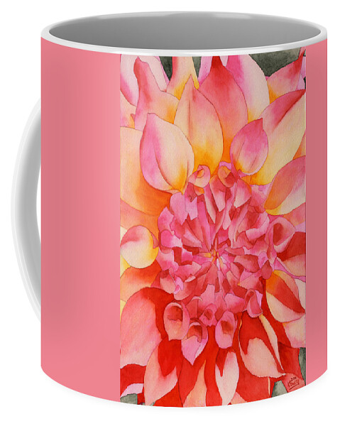 Watercolor Coffee Mug featuring the painting Friendship Dahlia by Ken Powers