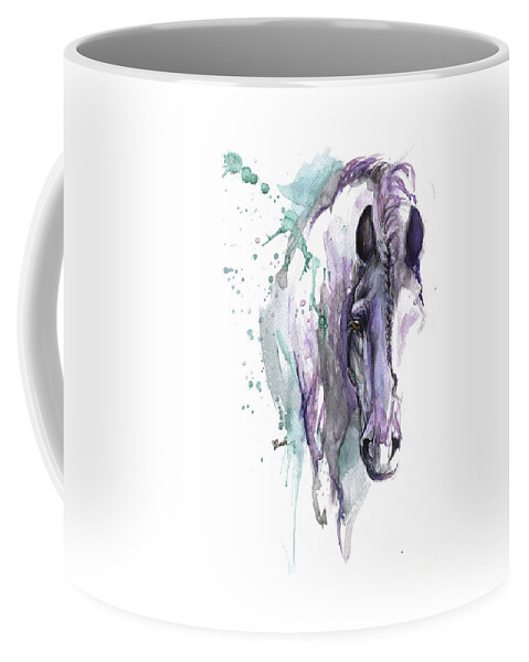 Horse Coffee Mug featuring the painting Friesian horse with braided mane by Ang El