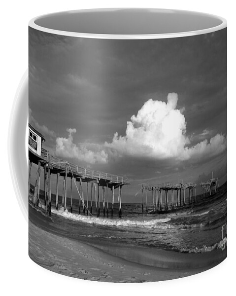Pier Coffee Mug featuring the photograph Frisco Pier 2015 B and W by Jean Wright