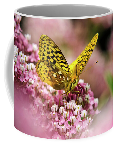 Butterfly On Flowers Coffee Mug featuring the photograph Fritillary Butterfly On Flowers by Christina Rollo