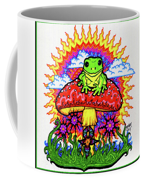 Frog Coffee Mug featuring the drawing Froggy For Mukunda by Baruska A Michalcikova