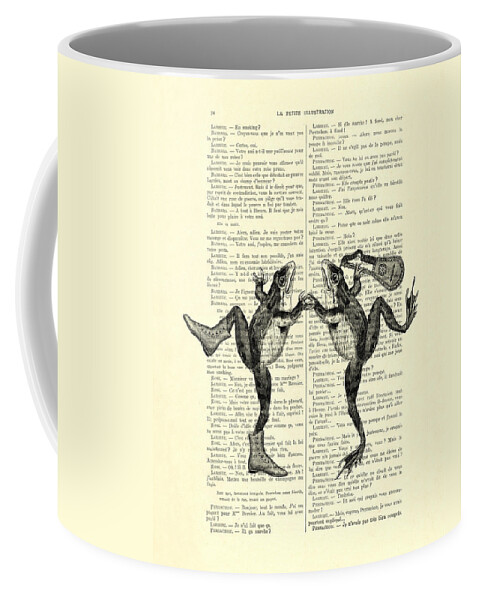 Frog Coffee Mug featuring the digital art Frogs with mandolin music print vintage animals illustration by Madame Memento