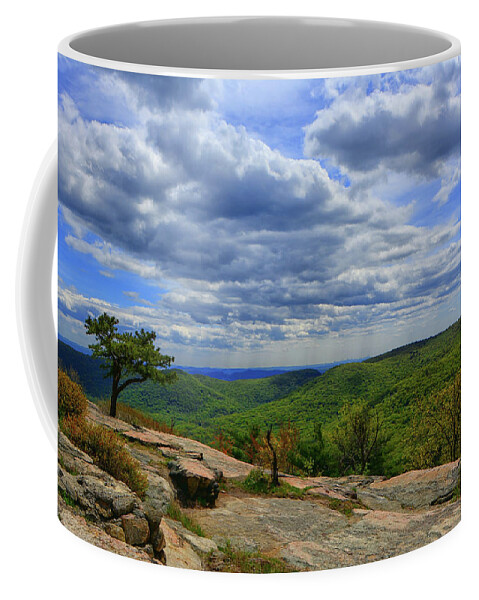 From Bear Mountain Looking At The Nyc Skyline Coffee Mug featuring the photograph From Bear Mountain Looking at the NYC Skyline by Raymond Salani III