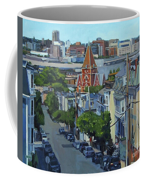 Boston Coffee Mug featuring the painting From the Heights to Boston by Deb Putnam