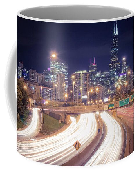 Chicago Coffee Mug featuring the photograph From the suburbs to the city at night... by Jay Smith