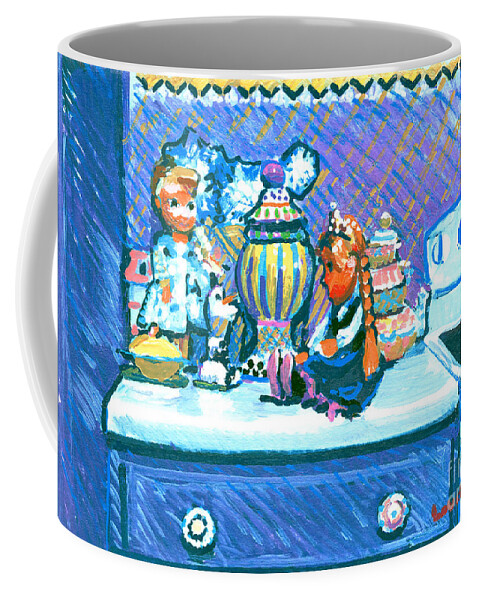 Frozen Dolls Coffee Mug featuring the painting Frozen in the Kitchen by Candace Lovely