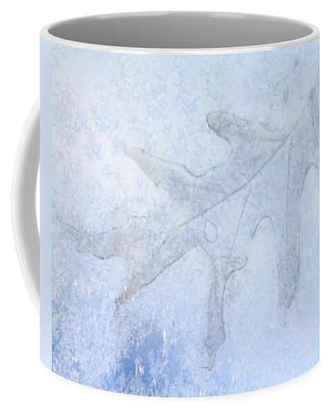 Frozen Leaf Imprint Coffee Mug featuring the photograph Frozen Oak Leaf Imprint by Kathy M Krause