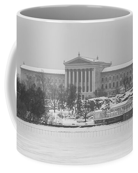 Frozen Coffee Mug featuring the photograph Frozen Schuylkill - Art Museum and Waterworks in Black and White by Bill Cannon
