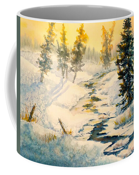 Watercolor Coffee Mug featuring the painting Frozen Stream by Carolyn Rosenberger
