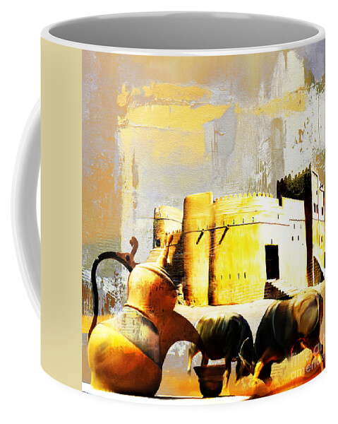 Fujairah Historic Fort Coffee Mug featuring the painting Fujairah Historic Fort by Gull G