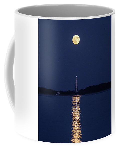 Photosbymch Coffee Mug featuring the photograph Full Moon over Cape Lookout Light by M C Hood