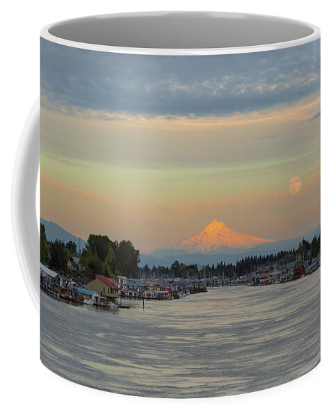 Full Moon Coffee Mug featuring the photograph Full Moonrise over Mount Hood along Columbia River by David Gn
