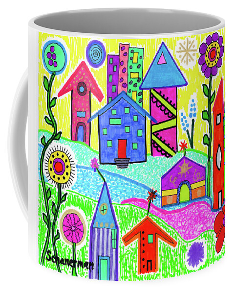 Original Drawing Coffee Mug featuring the drawing Funky Town 3 by Susan Schanerman