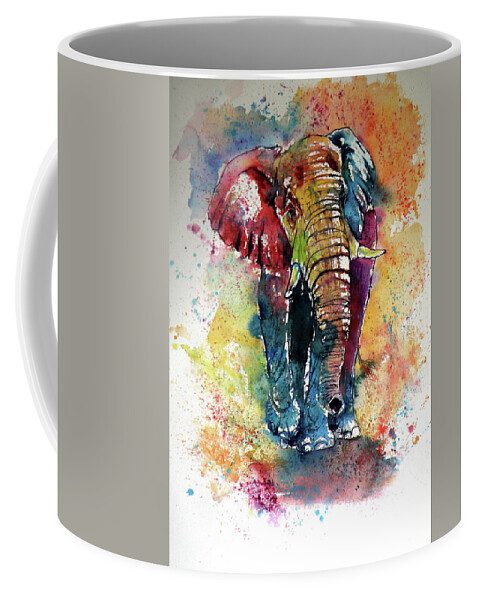 Funny Coffee Mug featuring the painting Funny elephant by Kovacs Anna Brigitta
