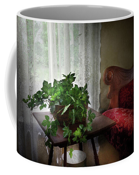 Hdr Coffee Mug featuring the photograph Furniture - Plant - Ivy in a window by Mike Savad