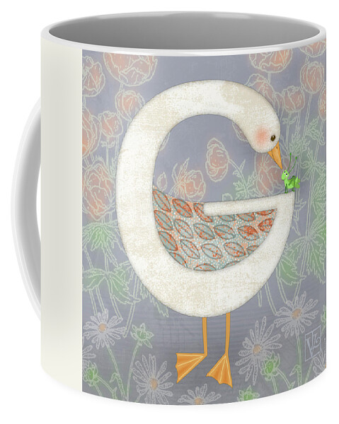 Goose Coffee Mug featuring the digital art G is for Goose and Grasshopper by Valerie Drake Lesiak