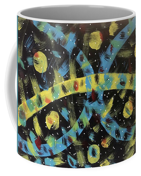 Galaxy Coffee Mug featuring the painting Galaxy of Moons by Kathy Marrs Chandler