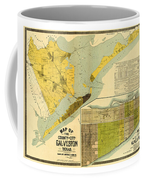 Texas Coffee Mug featuring the digital art Galveston County and City 1891 by Texas Map Store