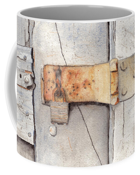 Lock Coffee Mug featuring the painting Garage Lock Number Two by Ken Powers