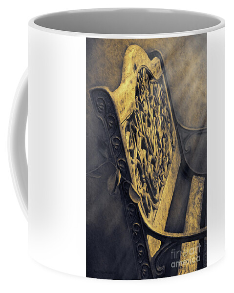 Bench Coffee Mug featuring the digital art Garden Bench by Jean OKeeffe Macro Abundance Art