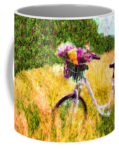 Bicycle Coffee Mug featuring the painting Garden Bicycle Print by Tina LeCour