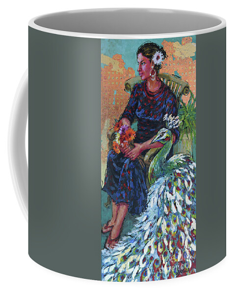 Woman Sitting In Garden Coffee Mug featuring the painting Garden Bliss by Jyotika Shroff