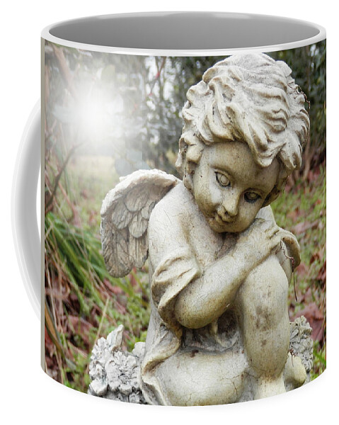 Guardian Coffee Mug featuring the photograph Spiritual Angel Garden Cherub by Belinda Lee