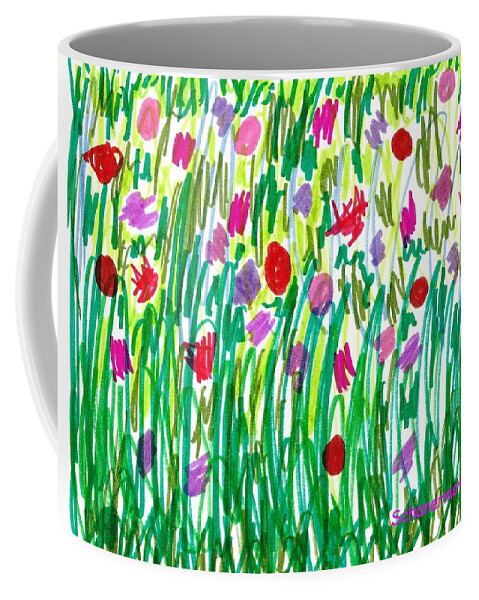Doodle Art Coffee Mug featuring the drawing Garden of Flowers by Susan Schanerman